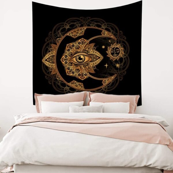 Tarot Style Tapestry Golden Moon Eye Floral Burning Sun Stars  Divination Wall Hanging Hall Home Decor Bedroom Living Room Tablecloth Blanket