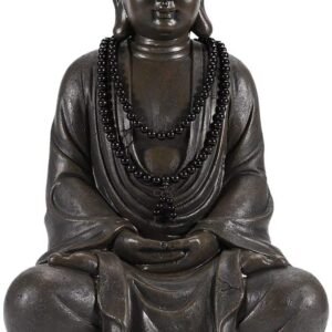 Magic  Collection~LIMEIDE Meditating Zen Buddha Statue Figurine Sitting Sculpture Decoration, Art Decoration with Natural Wood Beaded Necklace, Polyresin, Antique Bronze Look(17 Inch)