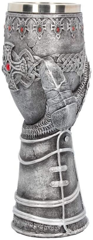 Mythology Collection~ B1179D5 Gauntlet Goblet 23cm Grey, Resin w/Stainless Steel Insert
