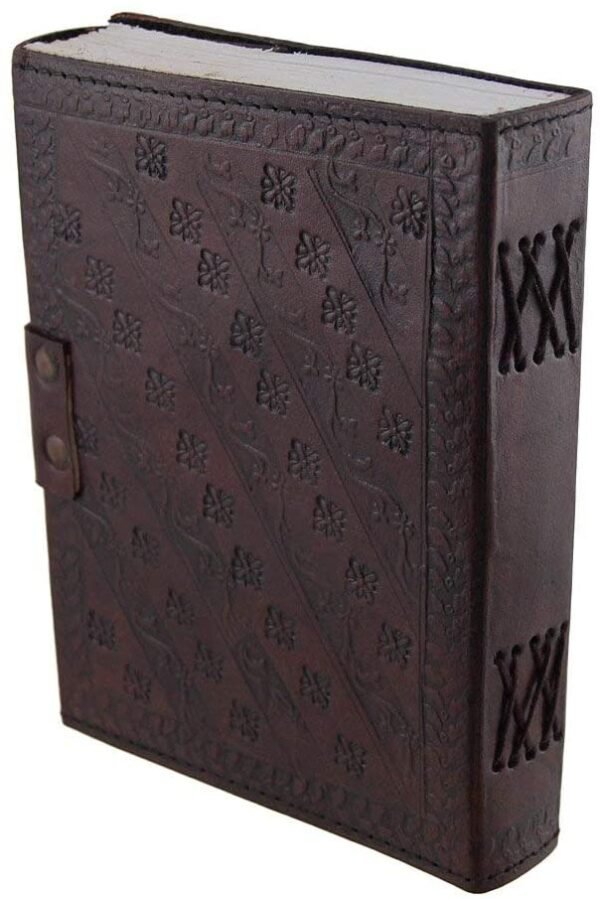 Witchcraft~Embossed Leather Blue Stone 120 Page Unlined Journal with Clasp (Brown)