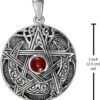 Sterling Silver Moon Goddess Pentacle Pendant with Natural Garnet