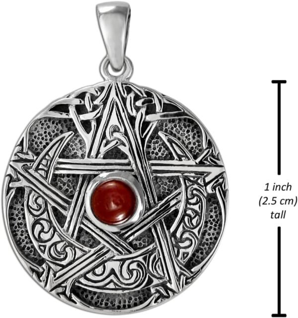 Sterling Silver Moon Goddess Pentacle Pendant with Natural Garnet