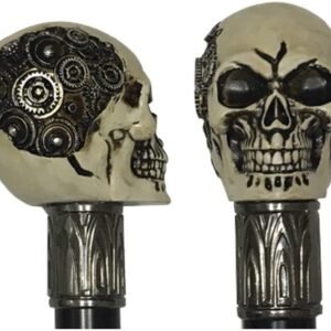 Dark Collection~Clockwork Cranium Steampunk Skeleton Topped Swaggering Cane, Resin and Alloy, Bronze, 78cm
