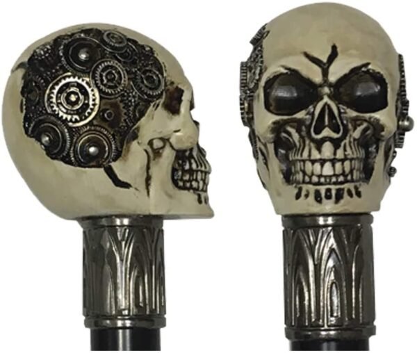 Dark Collection~Clockwork Cranium Steampunk Skeleton Topped Swaggering Cane, Resin and Alloy, Bronze, 78cm