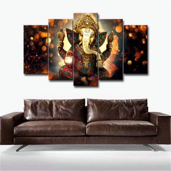 Magic  Collection~LiftGather 5pcs / set waterproof canvas painting elephant trunk God Ganesha HD print home wall hanging art prints modular pictures(40"W x 20"H, Framed)
