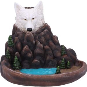 Animal Collection~ Wild Ridge Wolf and Mountain Pool Backflow Incense Cone Burner, Polyresin, Brown, 16.7cm