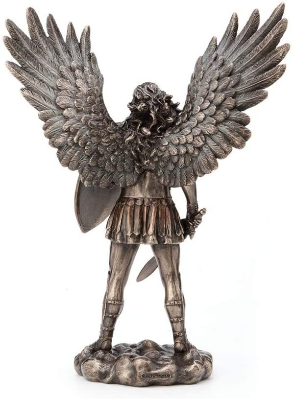 Magic  Collection~11 Inch Saint Michael Archangel with Battle Shield and Sword Cold Cast Resin Material Antique Bronze Finish Angel Statue