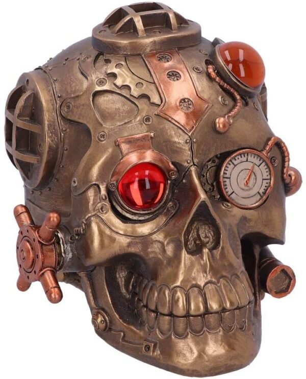 Steampunk Collection~D5064R0 Steampunk Under Pressure Modified Skull Ornament, Polyresin, Bronze, 14.8cm