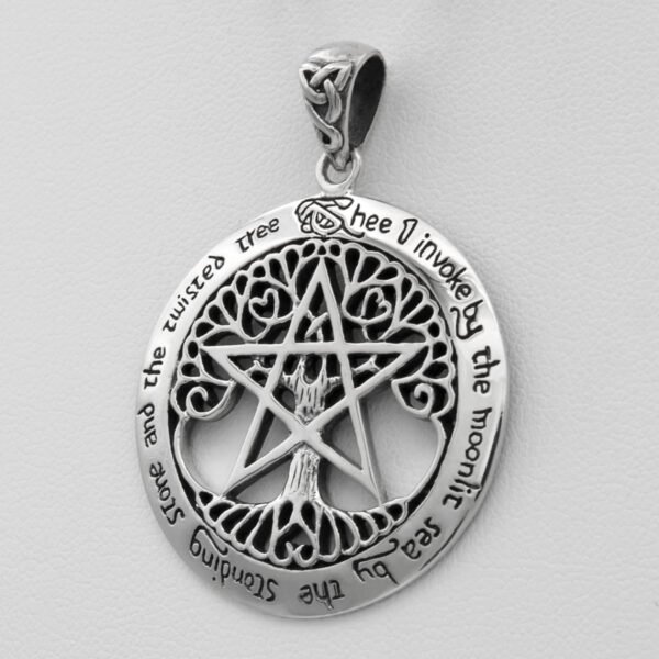 Sterling Silver Extra Large Cut Out Tree Pentacle Pendant