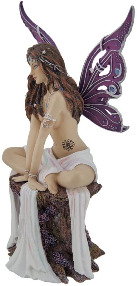 Magic  Collection~Resin Statues Amethyst Seductive Purple Butterfly Winged Fairy Statue 5.25 X 8 X 3 Inches Multicolored