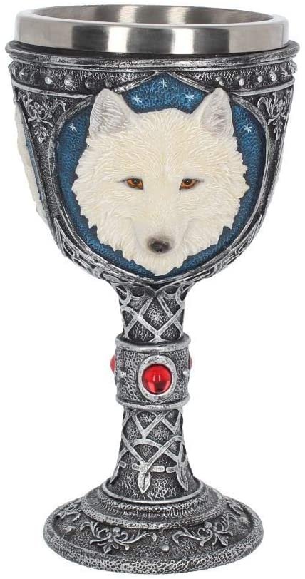Magicun N.Giftware~Ghost Wolf Large Goblet 22cm Silver, Resin w/Stainless Steel Insert, One Size
