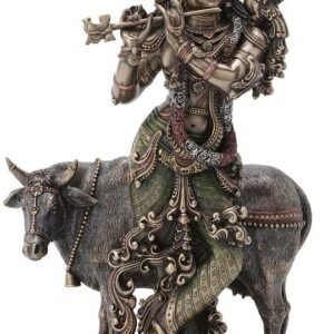 Magic  Collection~10.5 Inch Hindu God Krishna and The Holy Cow Antique Bronze Finish Sculpture Figurine
