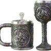 Magicun N.Giftware~Dragon Skull Mug Goblet Spoon Set of 3 Stainless Steel - Steampunk Beer Stein Tankard Decor Gift or Coffee Mug & Wine Chalice Christmas, Anniversaries, Mother’s & Father’s Days