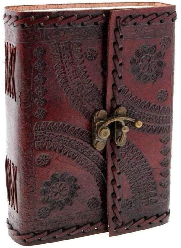 Witchcraft~Handmade Large 8" Embossed Leather Bound Journal with lock Genuine Brown Antique Old personal Diary notebook journal Men Women Hand embossed