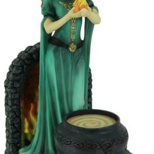 Magicun  Collection~Resin Statues Brigid Goddess Of Hearth & Home Standing Holding Sacred Flame Statue 7 X 9.5 X 5.5