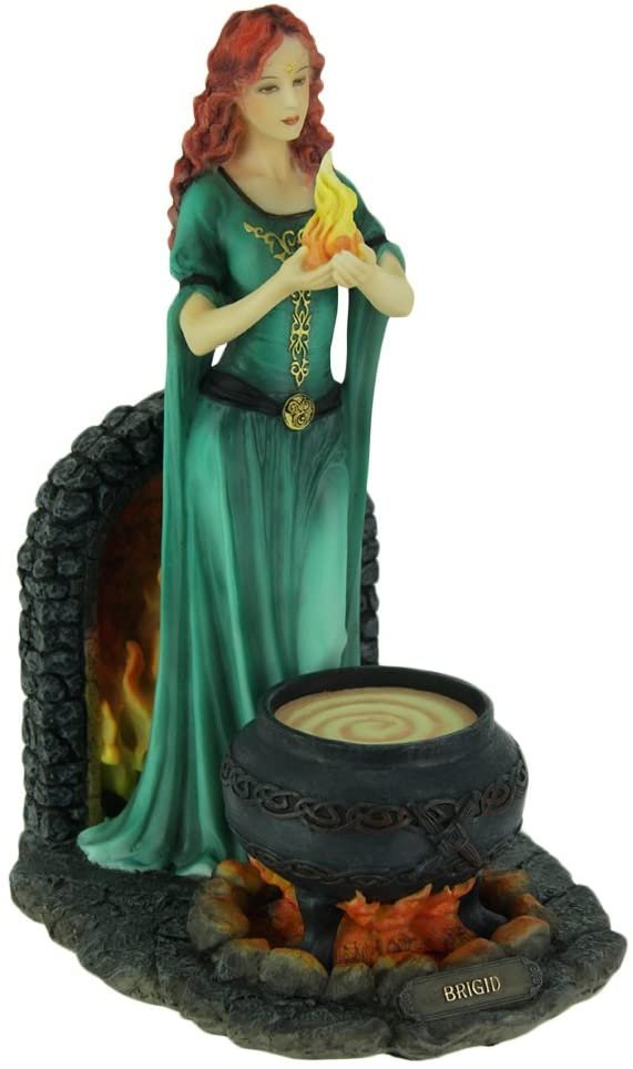 Magicun  Collection~Resin Statues Brigid Goddess Of Hearth & Home Standing Holding Sacred Flame Statue 7 X 9.5 X 5.5