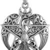 Sterling Silver Large Crescent Raven Pentacle Pentagram Pendant; 1.25 Inch Diameter