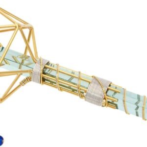 Crystal Wand Healing Tool - Metatron Vajra Etheric Weaver Pendant Meditation Tool with Magnets & Gold-Filled Wire - 8" - Icosahedron