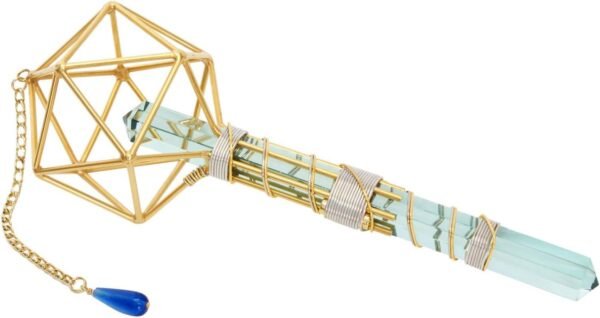 Crystal Wand Healing Tool - Metatron Vajra Etheric Weaver Pendant Meditation Tool with Magnets & Gold-Filled Wire - 8" - Icosahedron
