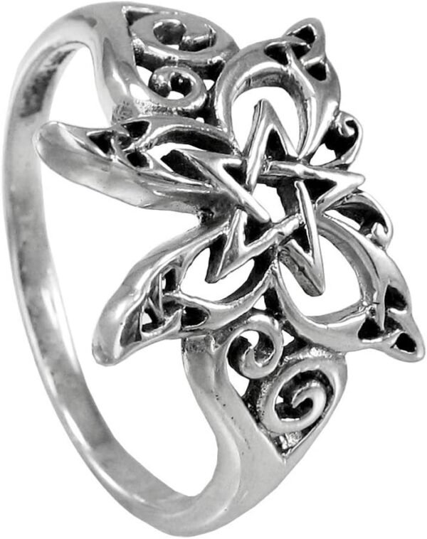 Sterling Silver Butterfly Pentagram Pentacle Ring (Size 4-15)