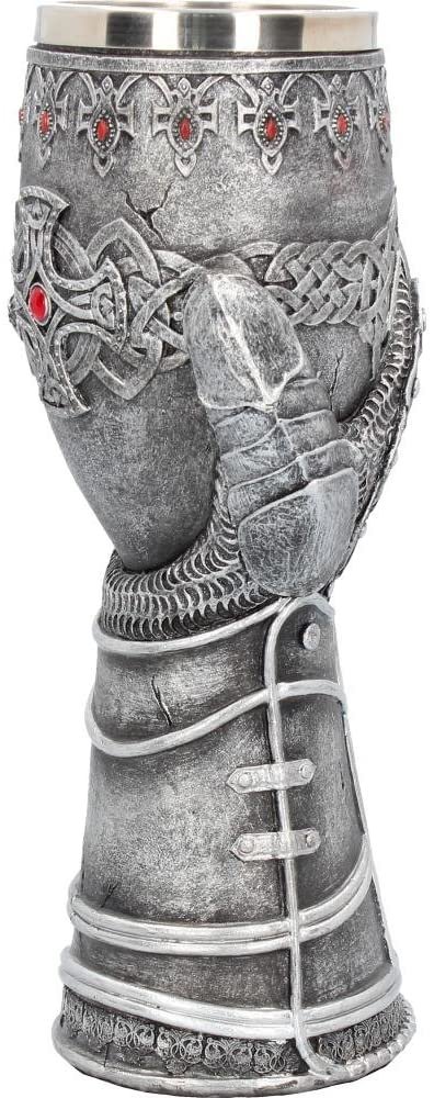 Magicun N.Giftware~Gauntlet Goblet 23cm Grey, Resin w/Stainless Steel Insert