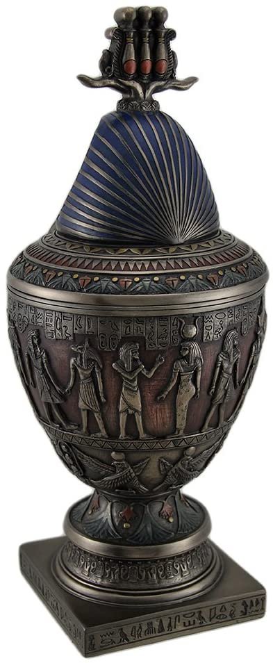 Magic  Collection~Decorative Egyptian Canopic Jar w/Horus Wearing Triple Atef Crown Lid