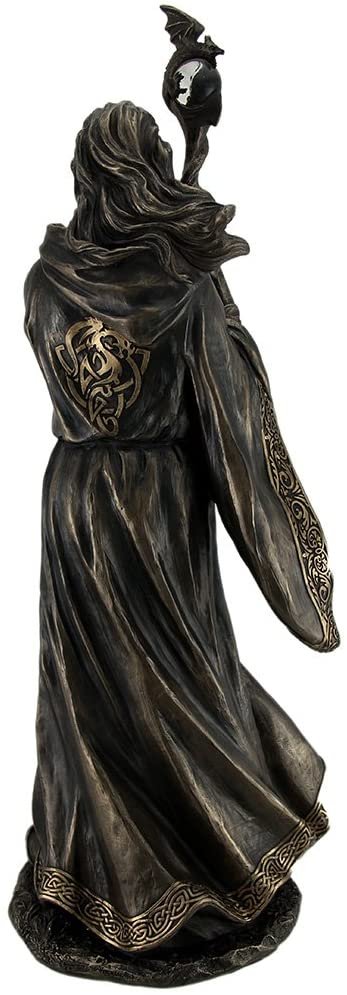 Magic  Collection~18.5 Inch Merlin Grand Wizard Dragon Crystal Ball Staff Cold Cast Resin Antique Bronze Finish Statue Home Decor