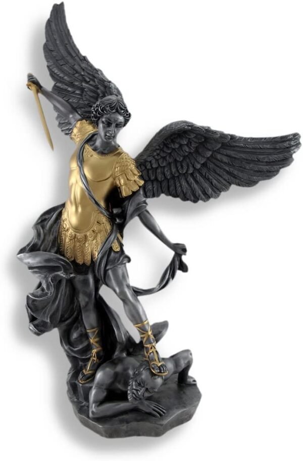 Magic  Collection~Pewter and Gold Finish St. Michael Defeating Lucifer Statue