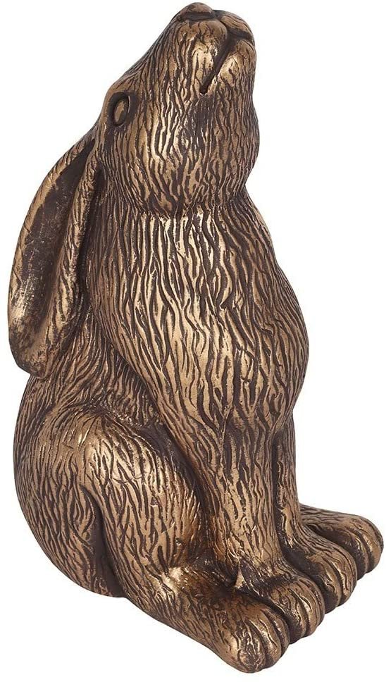 Spirit of Equinox Moon Gazing Hare Terracotta Garden Ornament - Bronze - 31 cm
