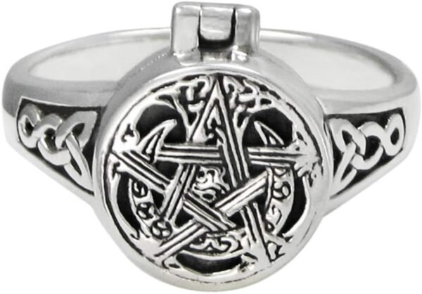 Sterling Silver Moon Pentacle Poison Locket Ring (sizes 5-12)