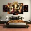 Magic  Collection~LiftGather 5pcs / set waterproof canvas painting elephant trunk God Ganesha HD print home wall hanging art prints modular pictures(40"W x 20"H, Framed)