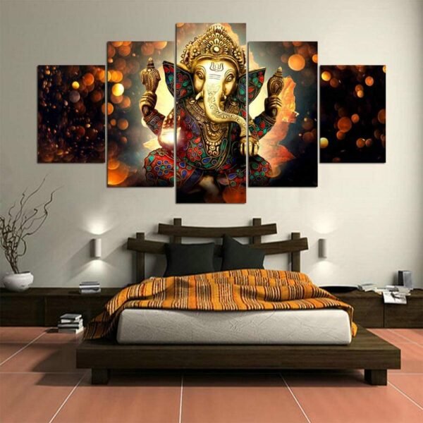 Magic  Collection~LiftGather 5pcs / set waterproof canvas painting elephant trunk God Ganesha HD print home wall hanging art prints modular pictures(40"W x 20"H, Framed)