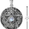 Sterling Silver Moon Goddess Pentacle Pendant with Natural Rainbow Moonstone