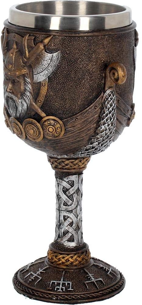 Mythology Collection~ Valhalla Goblet 17cm, Resin w/Stainless Steel Insert, Brown