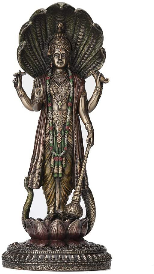 Magic  Collection~12.5 Inch Hindu God Shesha Vishnu Antique Bronze Finish Hand Painted Figurine Statue