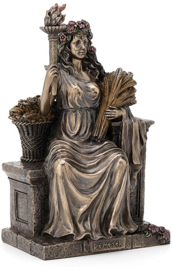 Magic  Collection~9 Inch Demeter Greek Roman Goddess of Agriculture Sitting Throne Antique Bronze Finish Statue
