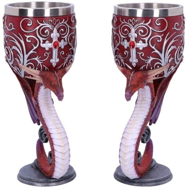 Magicun N.Giftware~Devotion Twin Dragon Heart Set of Two Goblets, Red, 18.5cm