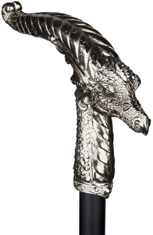 Fantasy Collection~ Horned Dragon Walking Cane 22cm Silver, Plastic, Resin, Metal, Rubber, One Size