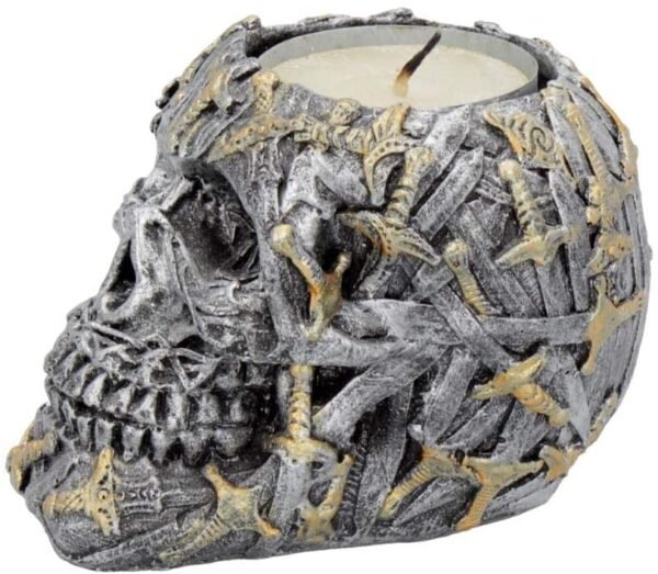 Dark Collection~Cranial Blade 10cm Set of 4 Skull Tealight Holders Silver, Resin, One Size