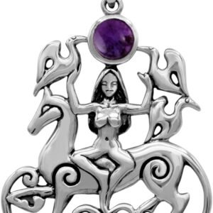 61n0bm-GYwL._AC_SL1200 Sterling Silver Celtic Rhiannon Horse Goddess Pendant with Natural Amethyst