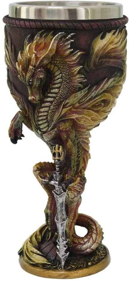 Fantasy Collection~ Ruth Thompson Flame Blade Red Fire Dragon Goblet Glass, 17.8cm