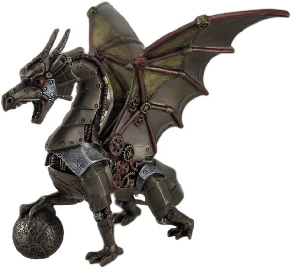 Magic  Collection~Steampunk Dragon Holding Orb Bronze Finish Fantasy Art Statue