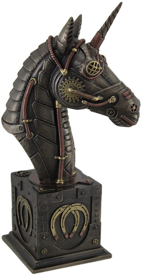 Magic  Collection~Steampunk Unicorn Bust Antique Bronze Finish Statue