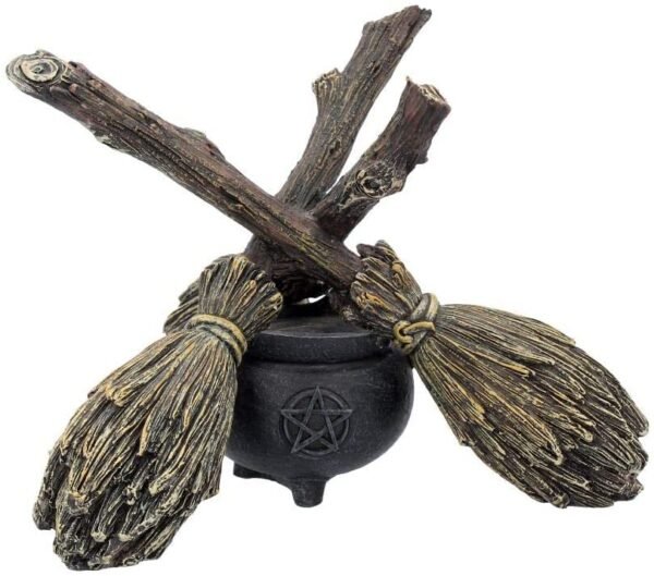 Wiccan Collection~B1867F6 Broomstick Crystal Ball Crystal Ball Holder 16cm Brown