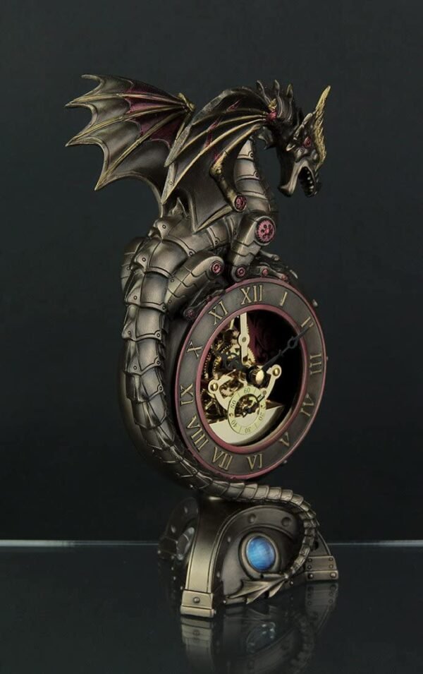 Magic  Collection~Steampunk Dragon Bronze Finish Table Clock with Moving Clockworks