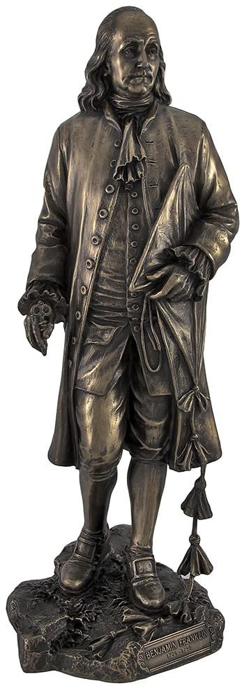 Magic  Collection~Bronzed Founding Father Benjamin Franklin Holding Kite Statue