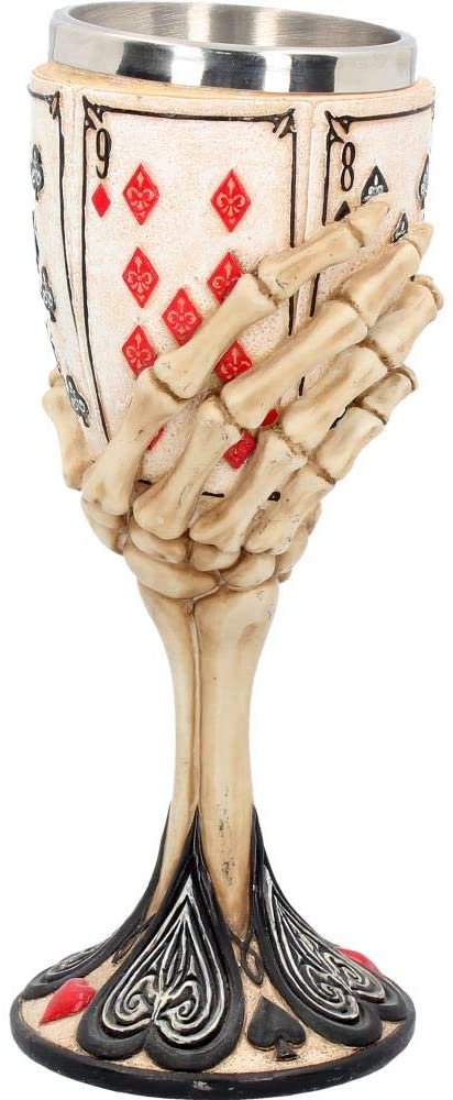 Dark Collection~Dead Man's Hand Goblet 20cm White, Resin w/stainless steel insert, One Size