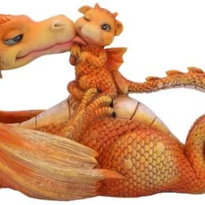 Fantasy Collection~ Sweetest Moment Orange Dragon and Dragonling Kissing Figurine, Polyresin, One Size