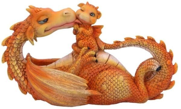 Fantasy Collection~ Sweetest Moment Orange Dragon and Dragonling Kissing Figurine, Polyresin, One Size