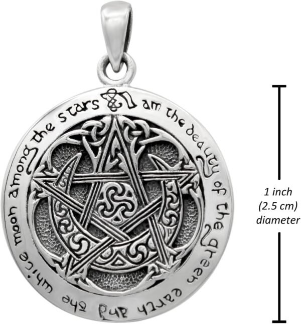 Sterling Silver Moon Pentacle Pentagram Pendant; 1 Inch Diameter